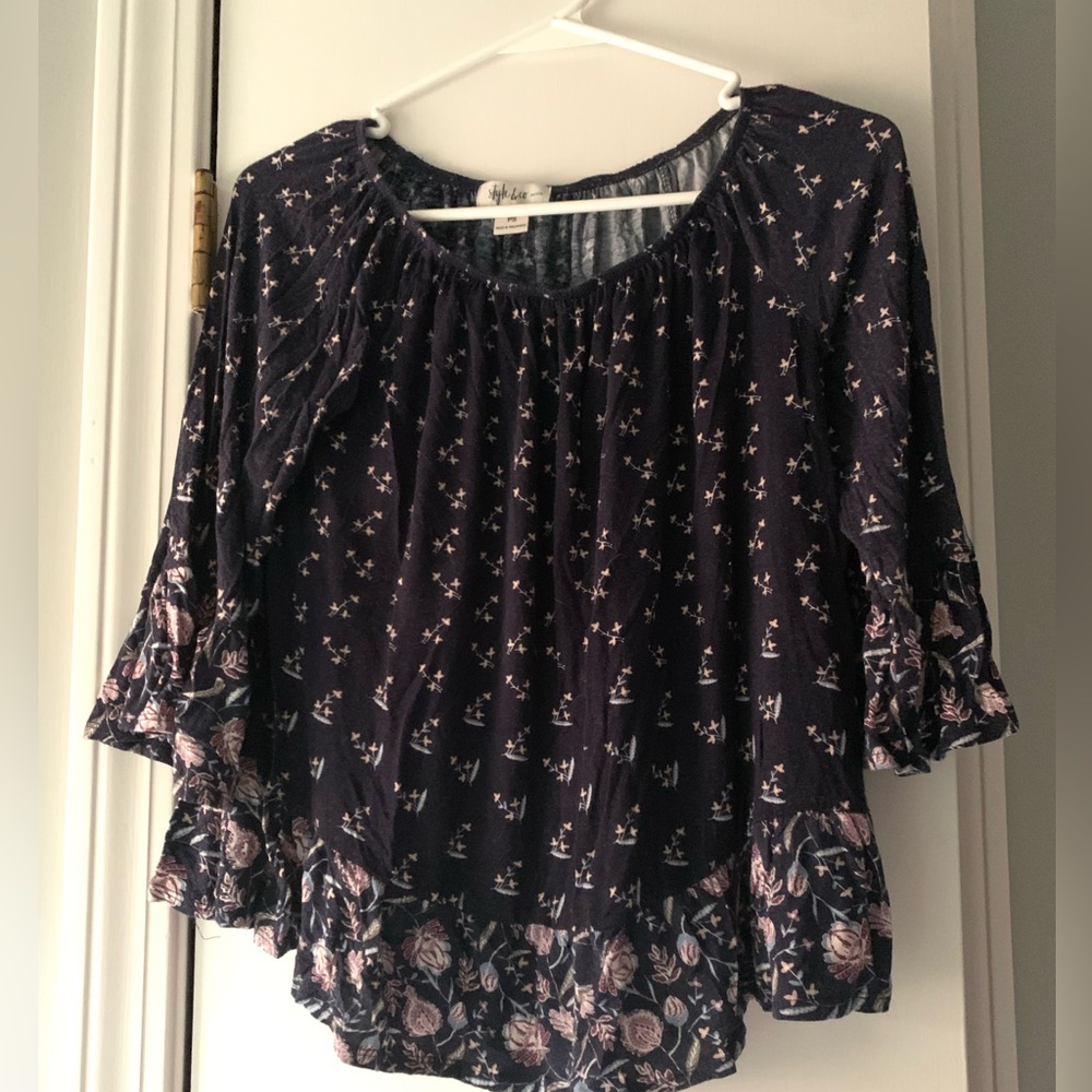 Style & Co Floral Navy Purple Top